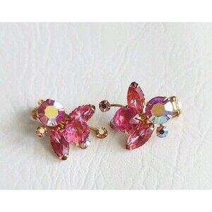 Beaujewels Sparkly Pink Naveta  Clip back earrings Vintage